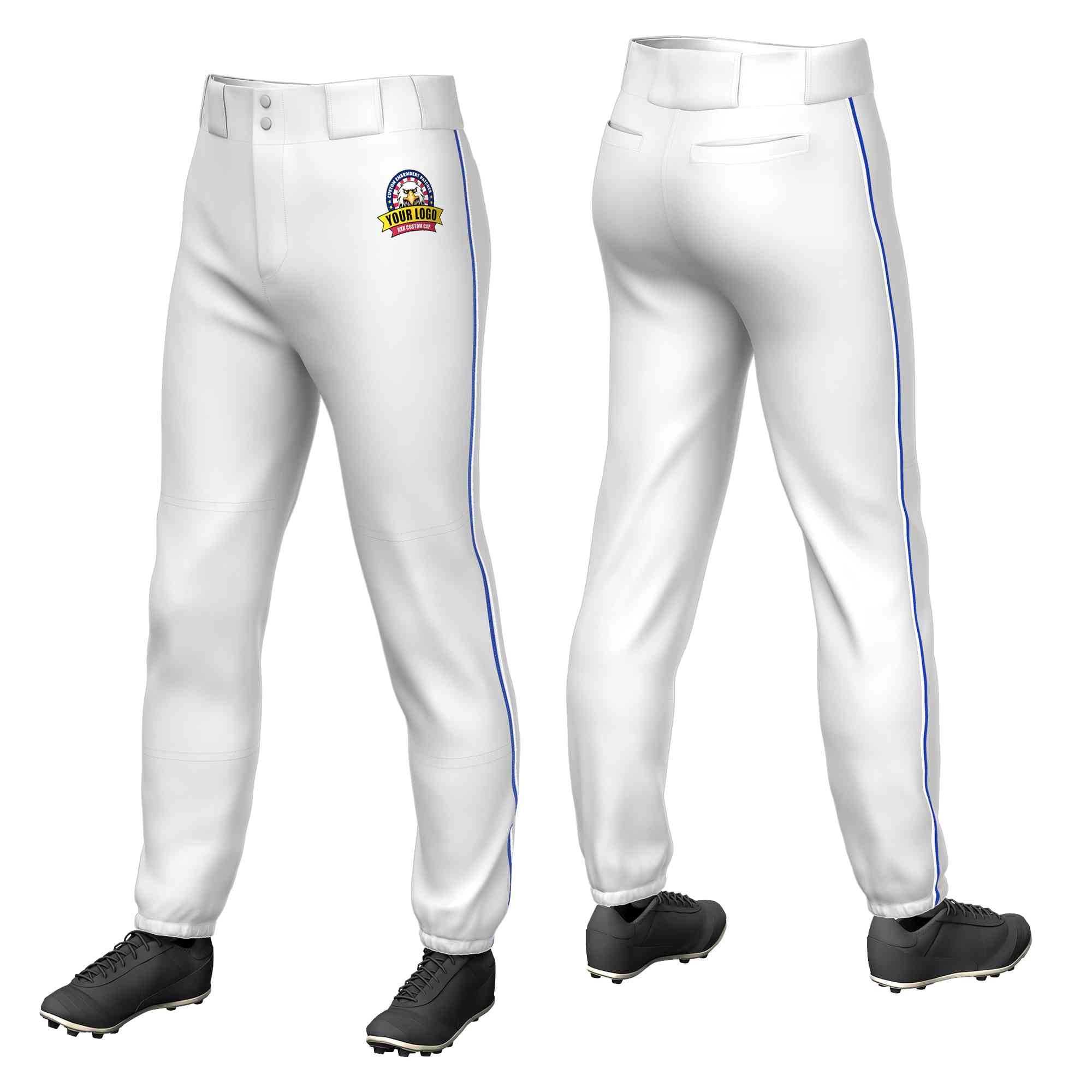 Custom White Royal-White Classic Fit Stretch Practice Pull-up Baseball Pants