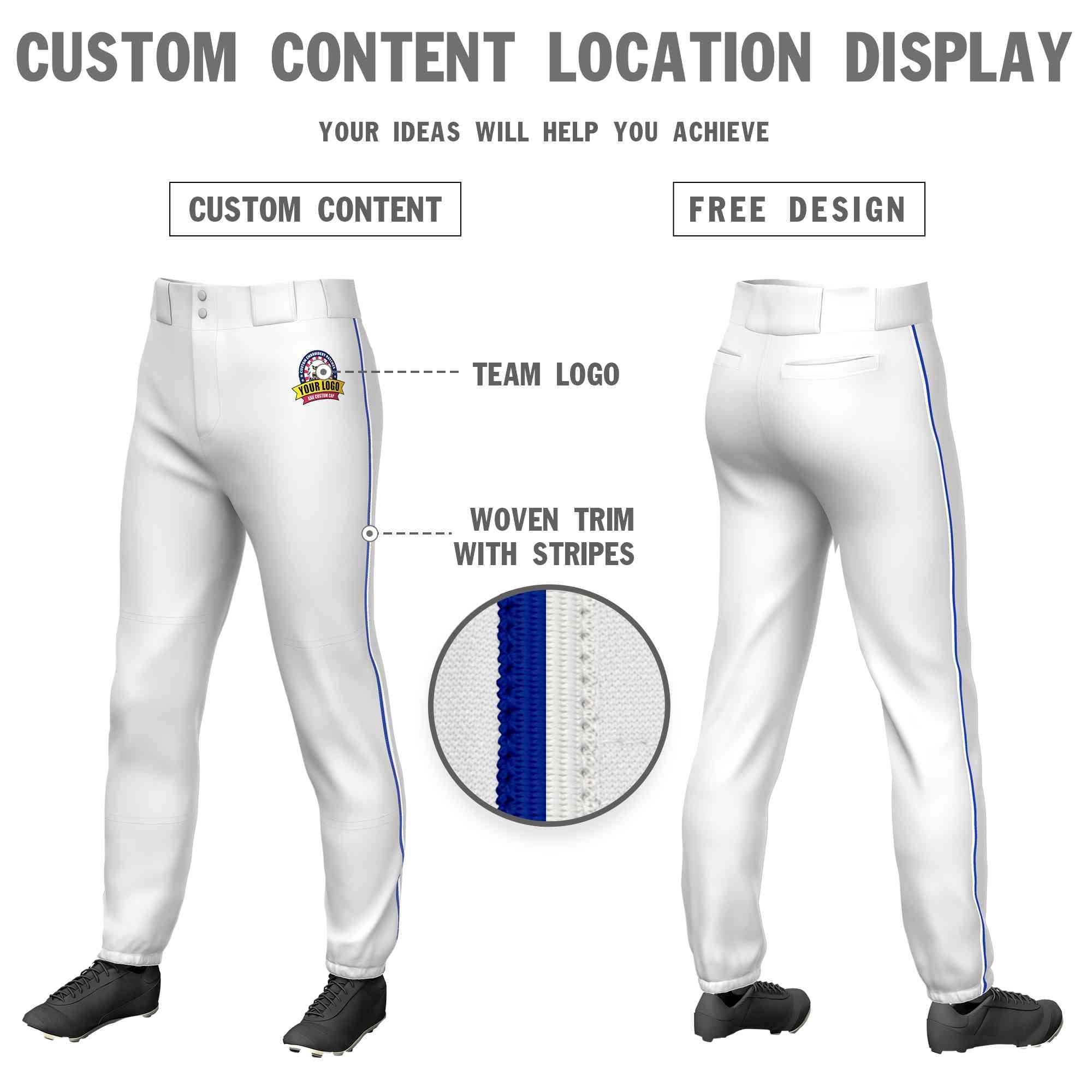 Pantalon de baseball pull-up extensible blanc royal-blanc personnalisé