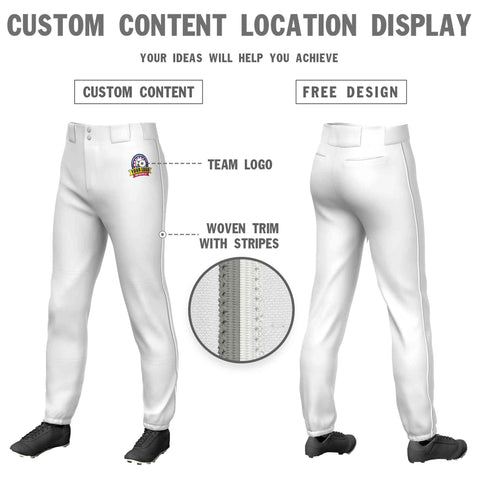 Custom White Gray-White Classic Fit Stretch Practice Pull-up Baseball Pants