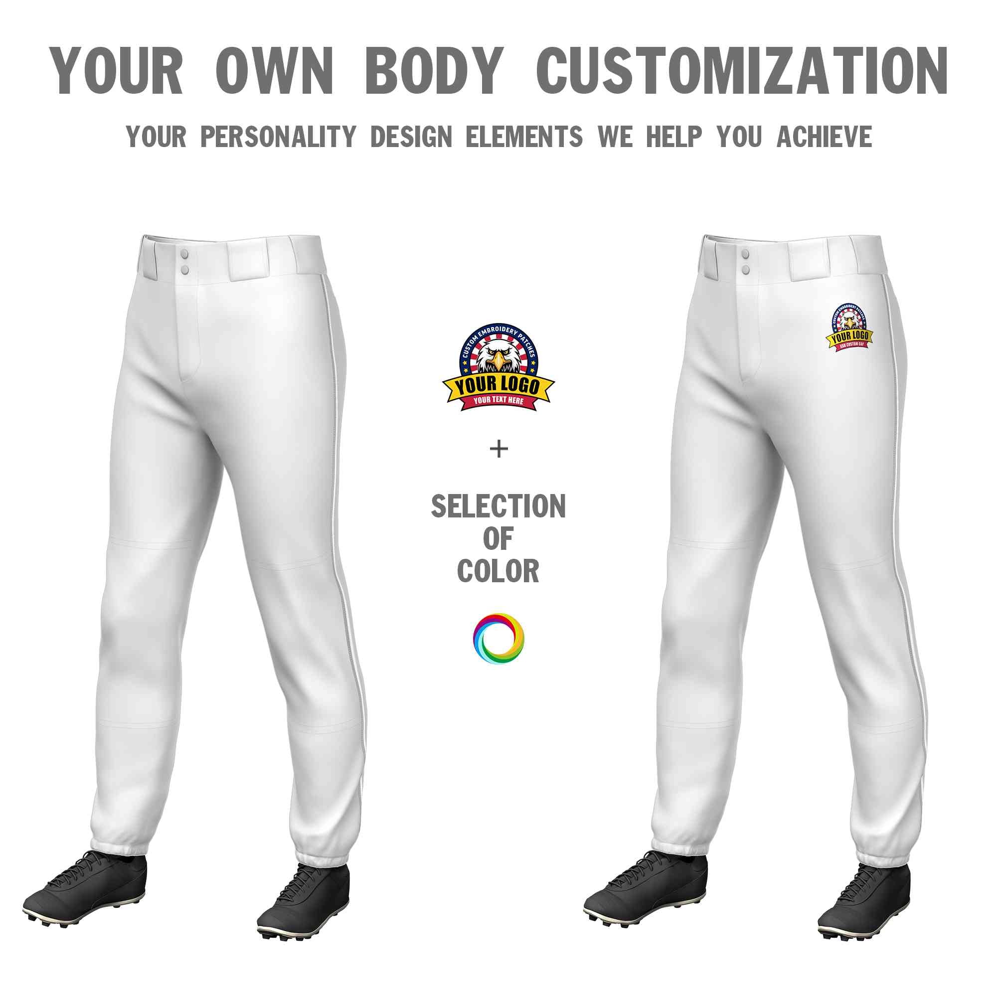 Custom White Gray-White Classic Fit Stretch Practice Pull-up Baseball Pants