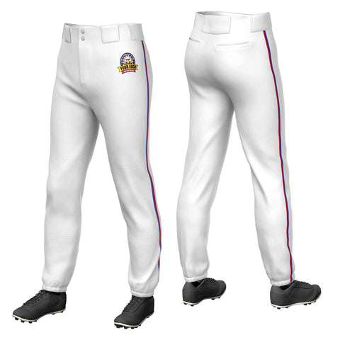 Custom White Royal-Red Classic Fit Stretch Practice Pull-up Baseball Pants