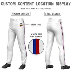 Pantalon de baseball pull-up extensible blanc royal-rouge personnalisé