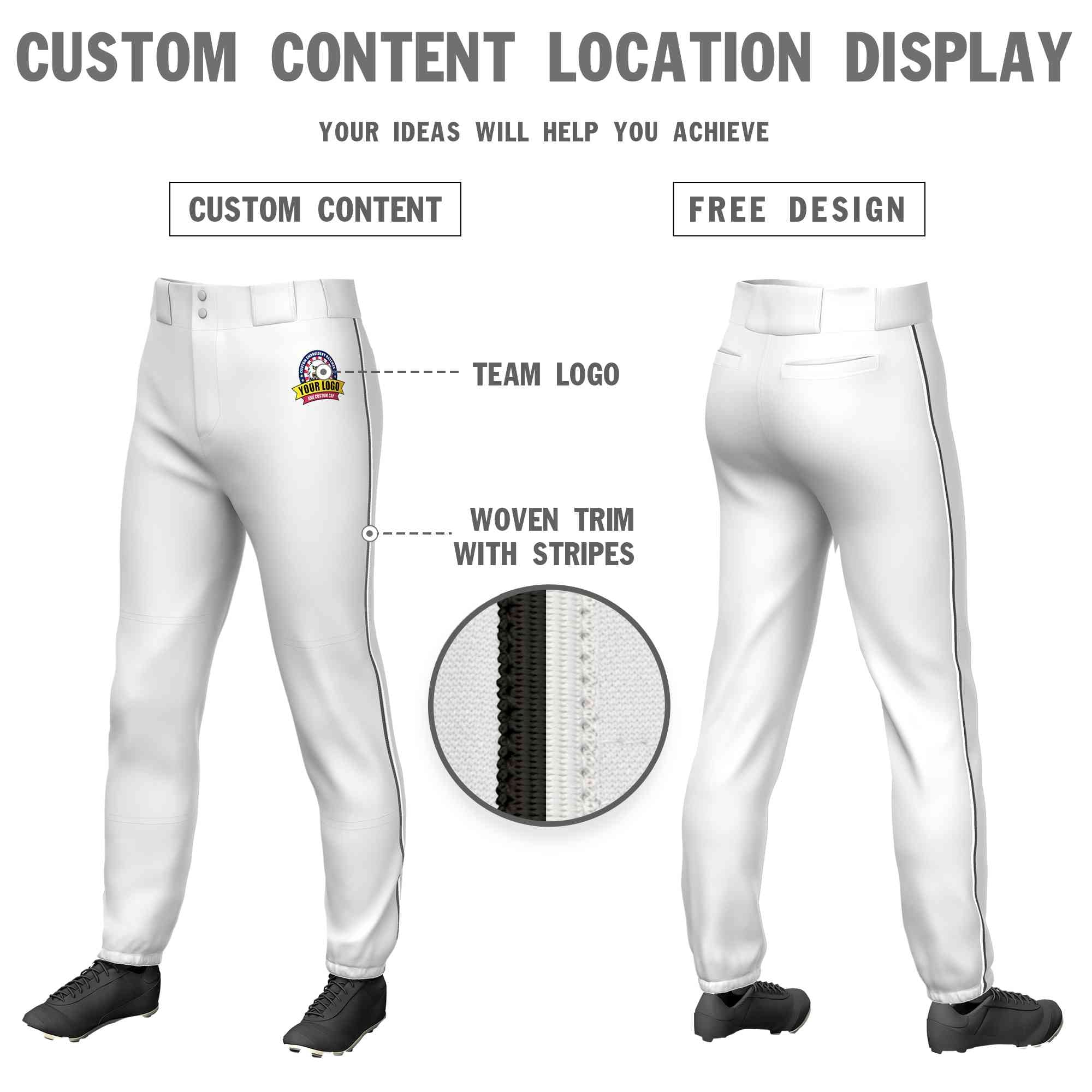 Custom White Dark Gray-White Classic Fit Stretch Practice Pull-up Baseball Pants