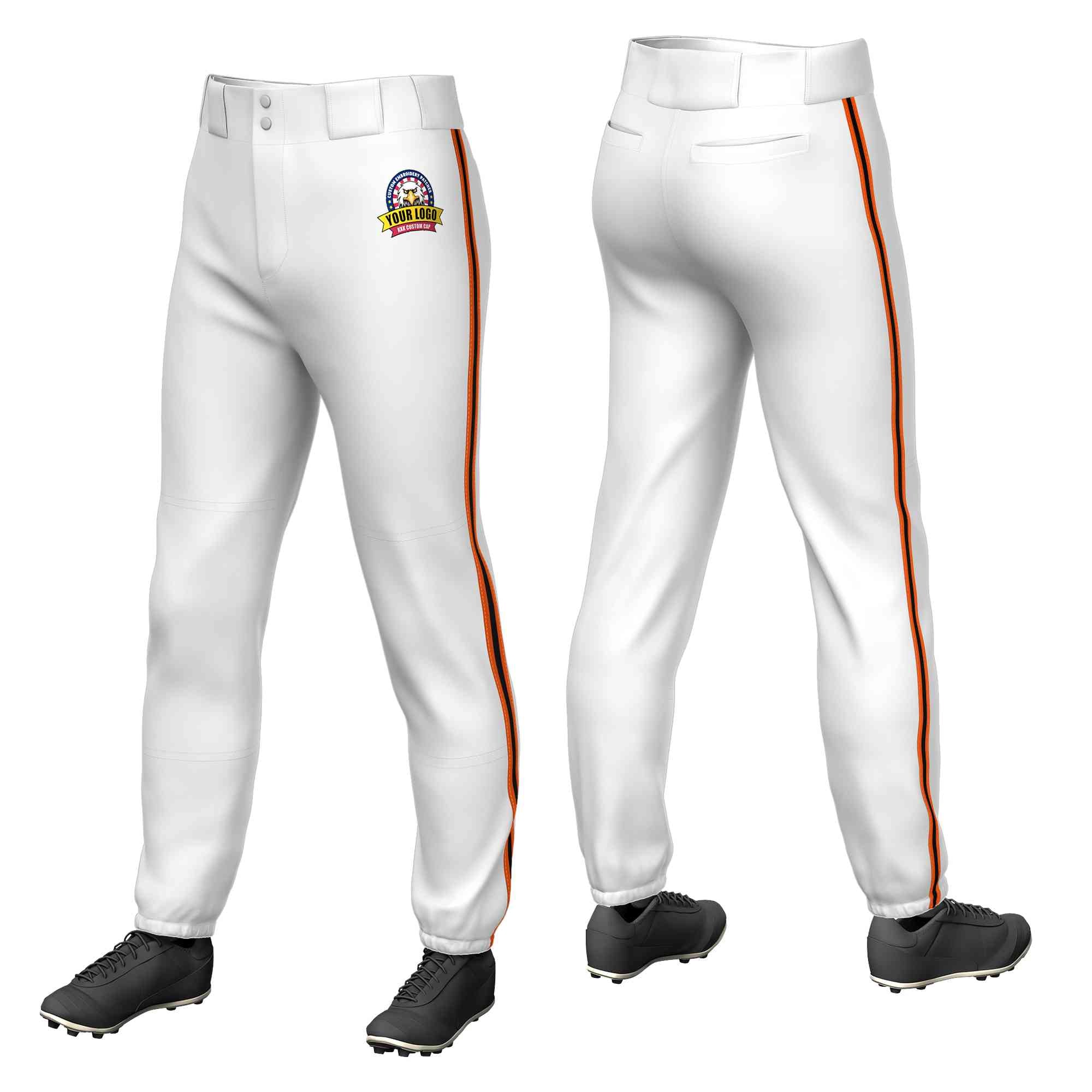 Custom White Orange Black-Orange Classic Fit Stretch Practice Pull-up Baseball Pants