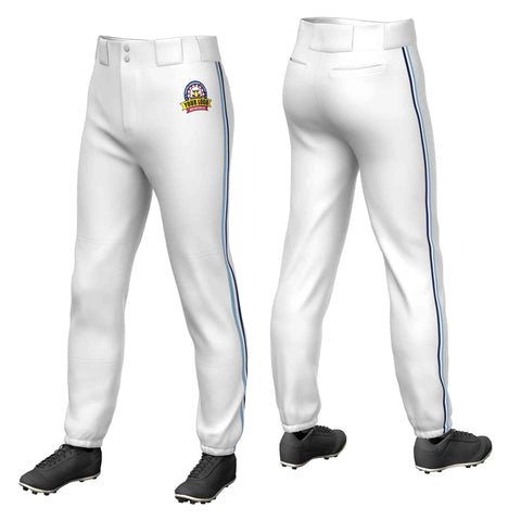 Custom White Powder Blue White-Navy Classic Fit Stretch Practice Pull-up Baseball Pants