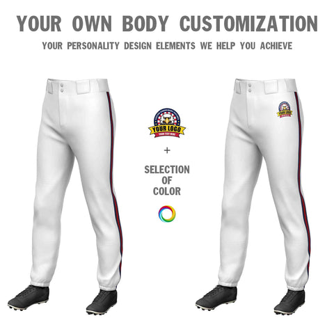 Custom White Navy Red-Navy Classic Fit Stretch Practice Pull-up Baseball Pants