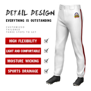 Custom White Red Black-Red Classic Fit Stretch Practice Pull-up Baseball Pants