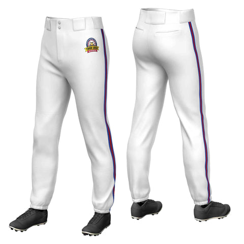 Custom White Royal Red-Royal Classic Fit Stretch Practice Pull-up Baseball Pants