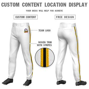 Custom White Gold Black-Gold Classic Fit Stretch Practice Pull-up Baseball Pants