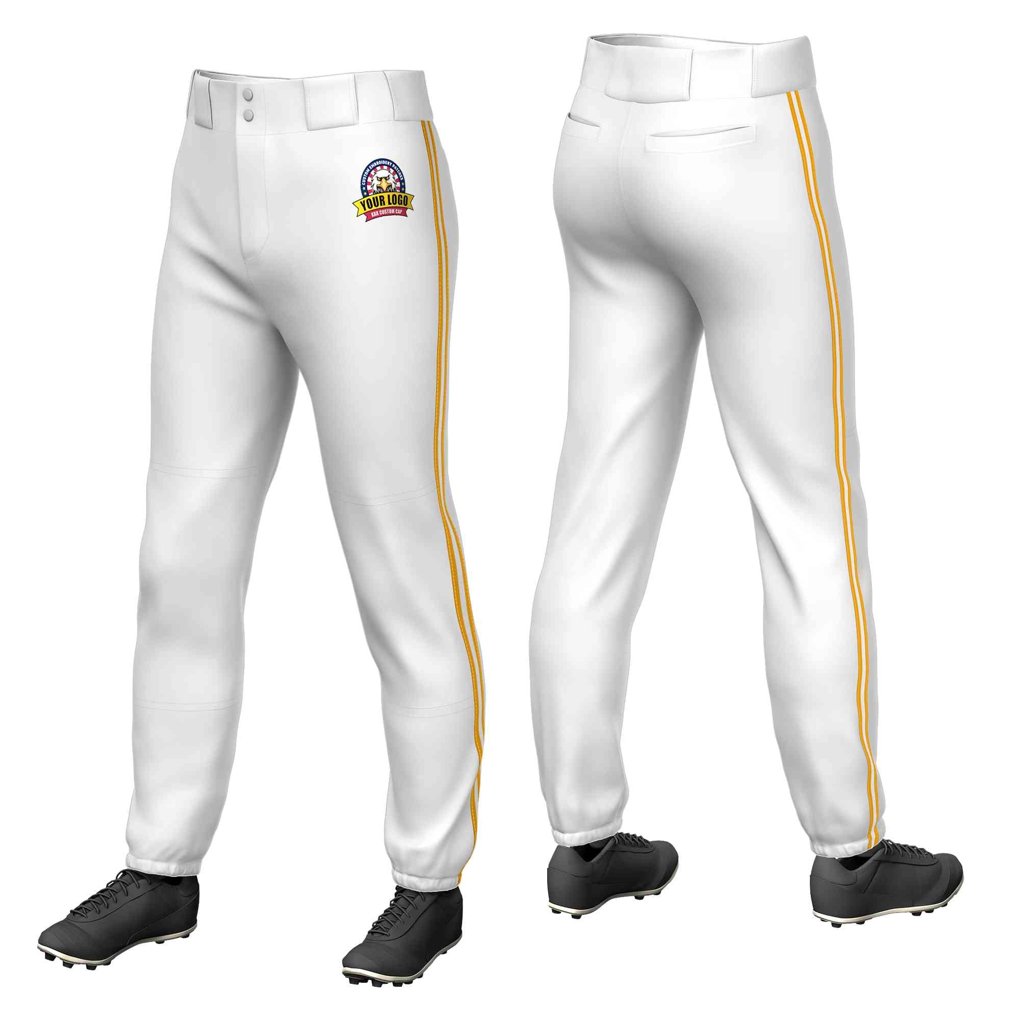 Custom White Yellow White-Yellow Classic Fit Stretch Practice Pull-up Baseball Pants