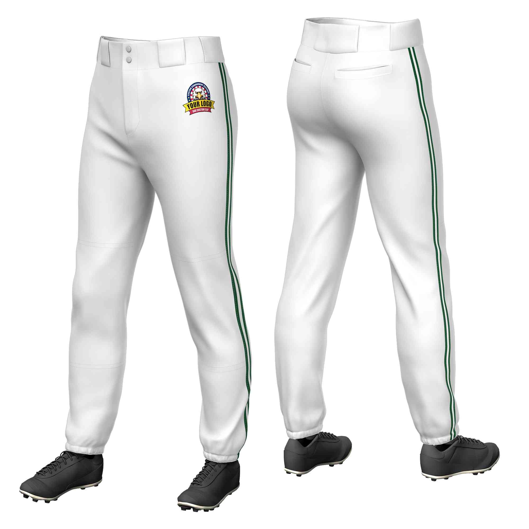 Custom White Green White-Green Classic Fit Stretch Practice Pull-up Baseball Pants