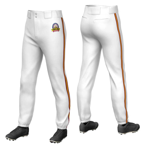 Custom White Crimson Gold-Crimson Classic Fit Stretch Practice Pull-up Baseball Pants