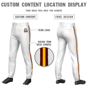 Pantalon de baseball pull-up extensible personnalisé blanc cramoisi or-cramoisi coupe classique