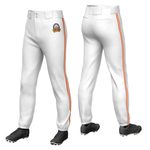 Custom White Orange White-Orange Classic Fit Stretch Practice Pull-up Baseball Pants