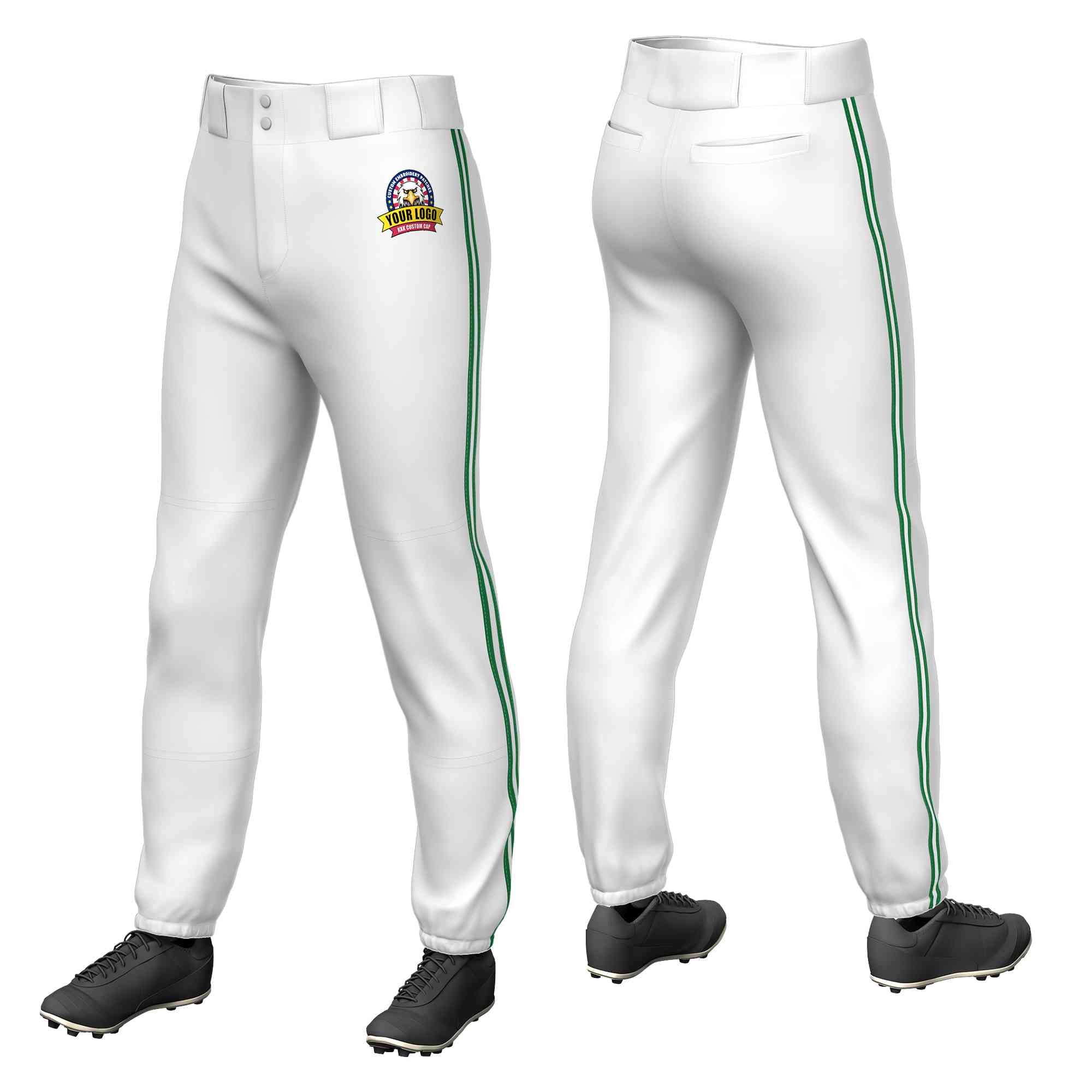 Custom White Kelly Green Blanc-Kelly Green Pantalon de baseball extensible à coupe classique