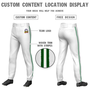 Custom White Kelly Green White-Kelly Green Classic Fit Stretch Practice Pull-up Baseball Pants