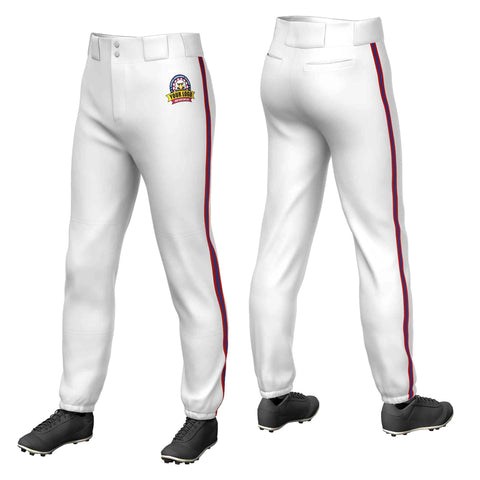 Custom White Red Royal-Red Classic Fit Stretch Practice Pull-up Baseball Pants