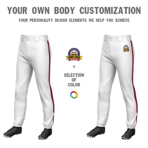 Custom White Red Royal-Red Classic Fit Stretch Practice Pull-up Baseball Pants