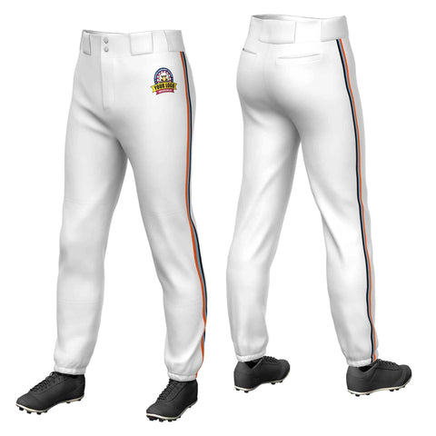 Custom White Orange Light Blue-Black Classic Fit Stretch Practice Pull-up Baseball Pants