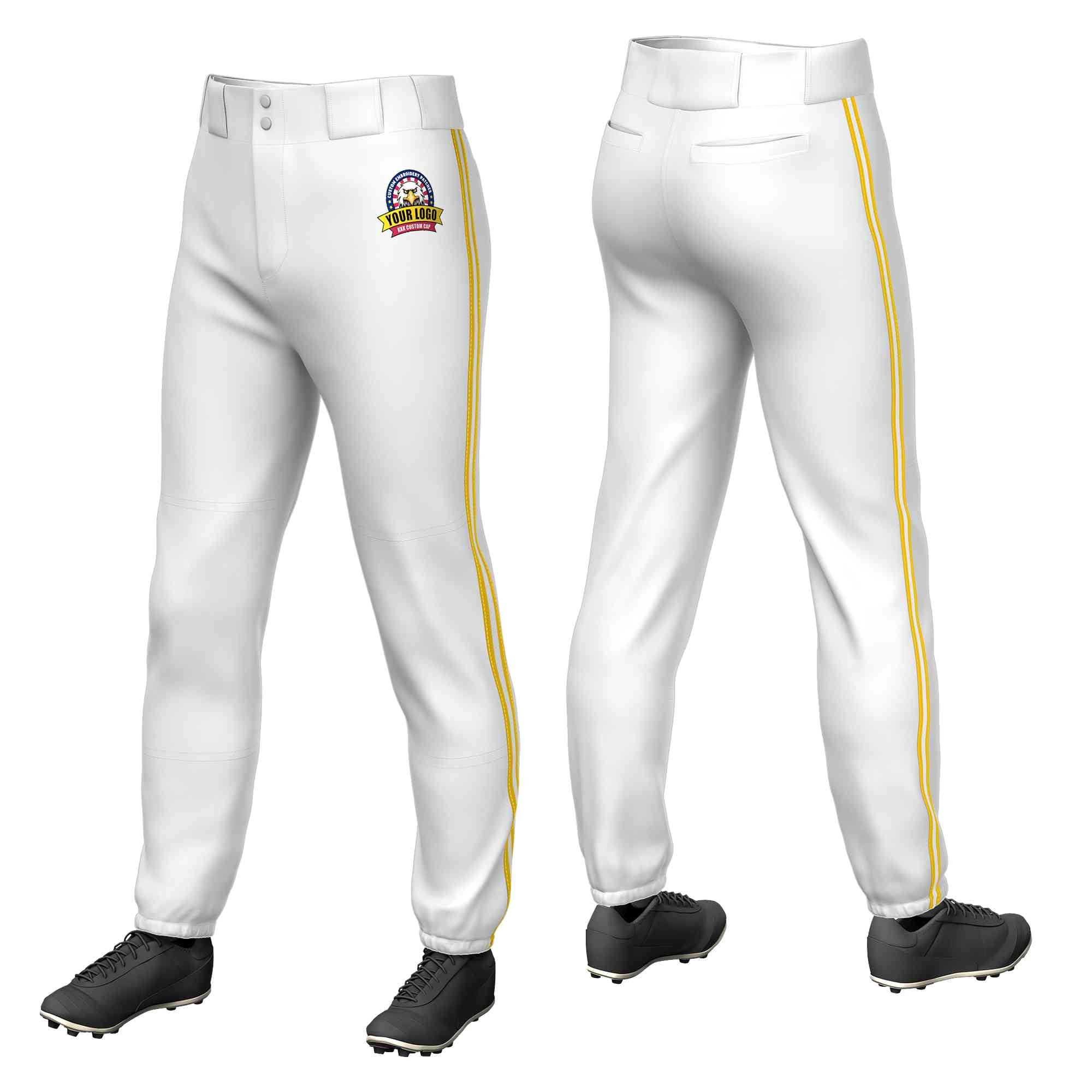 Custom White Gold White-Gold Classic Fit Stretch Practice Pull-up Baseball Pants