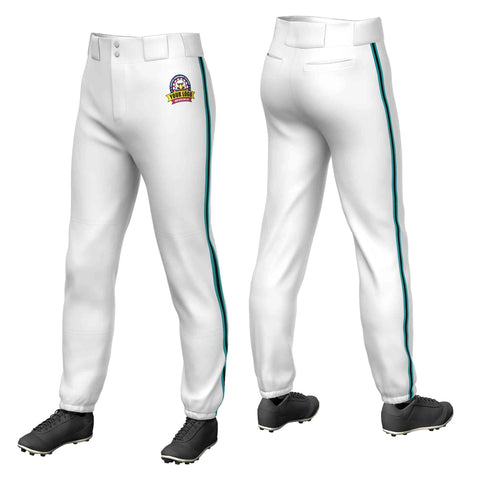 Custom White Aqua Black-Aqua Classic Fit Stretch Practice Pull-up Baseball Pants