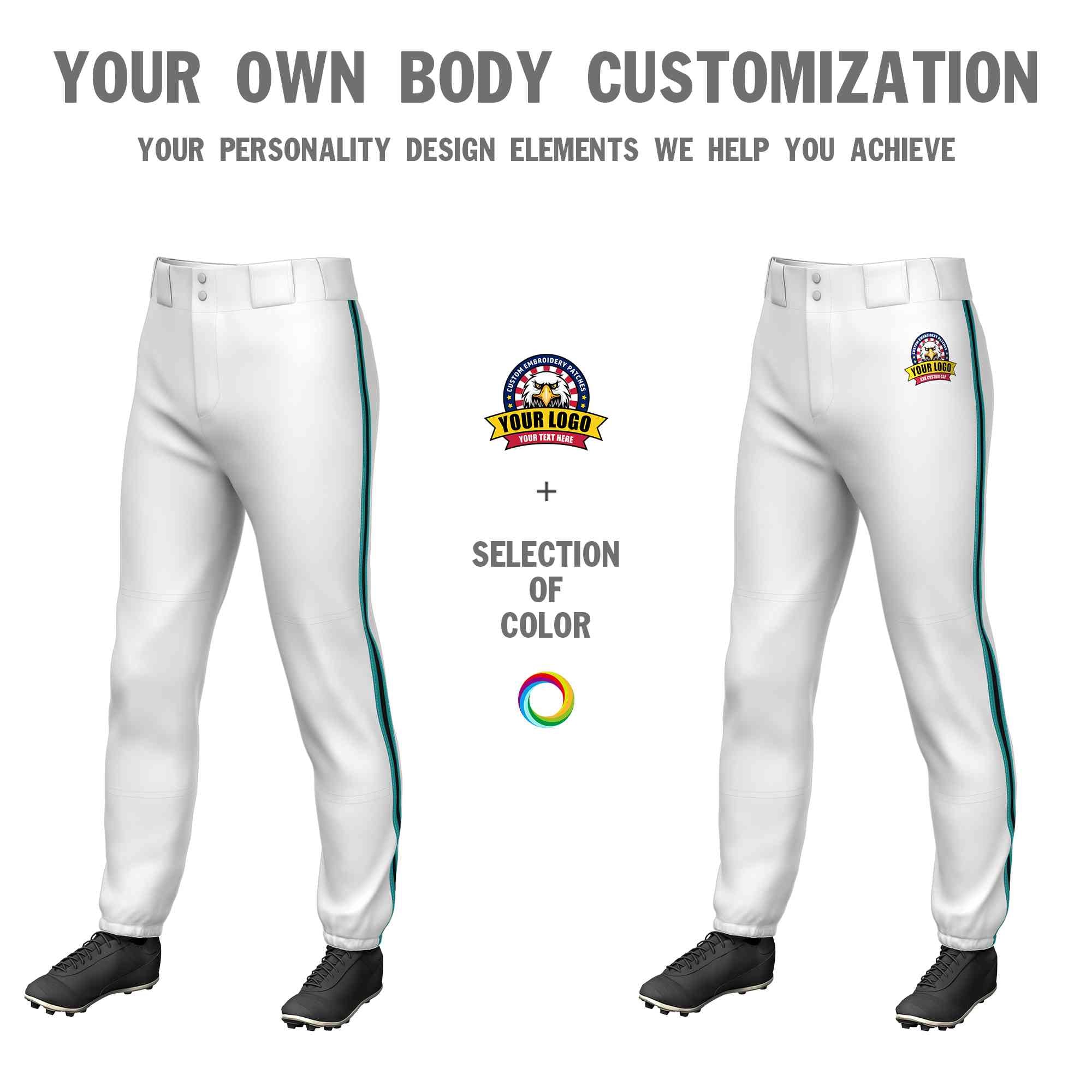 Custom White Aqua Black-Aqua Classic Fit Stretch Practice Pull-up Baseball Pants