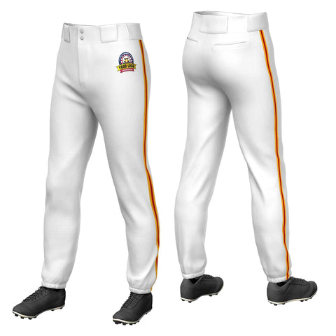 Custom White Yellow Red-Yellow Classic Fit Stretch Practice Pull-up Baseball Pants