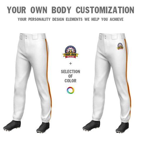 Custom White Yellow Red-Yellow Classic Fit Stretch Practice Pull-up Baseball Pants