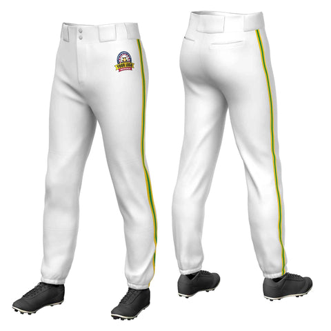 Custom White Gold Kelly Green-Gold Classic Fit Stretch Practice Pull-up Baseball Pants