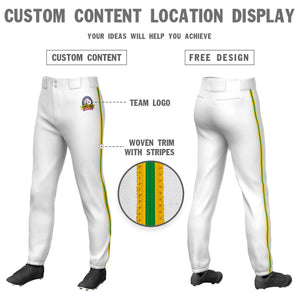 Custom White Gold Kelly Green-Gold Pantalon de baseball extensible à coupe classique