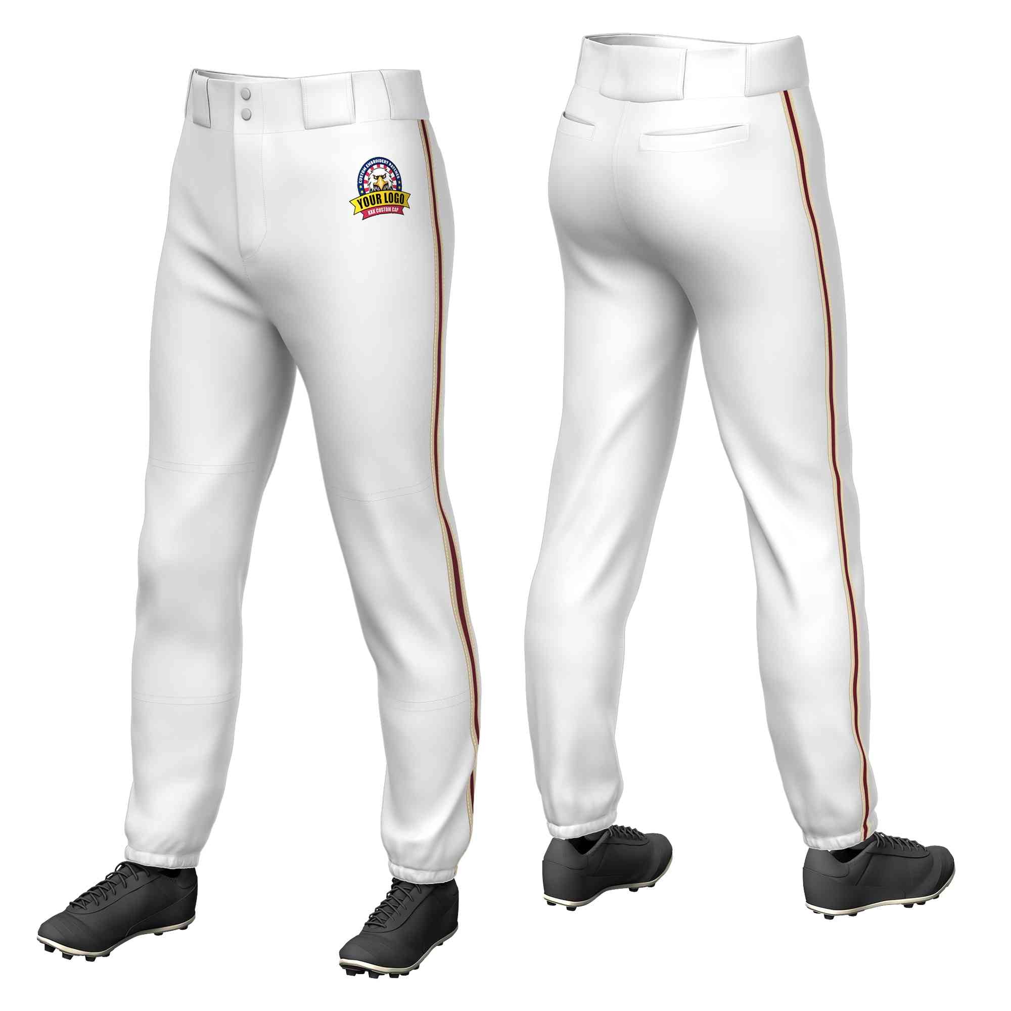 Custom White Khaki Crimson-Khaki Classic Fit Stretch Practice Pull-up Baseball Pants