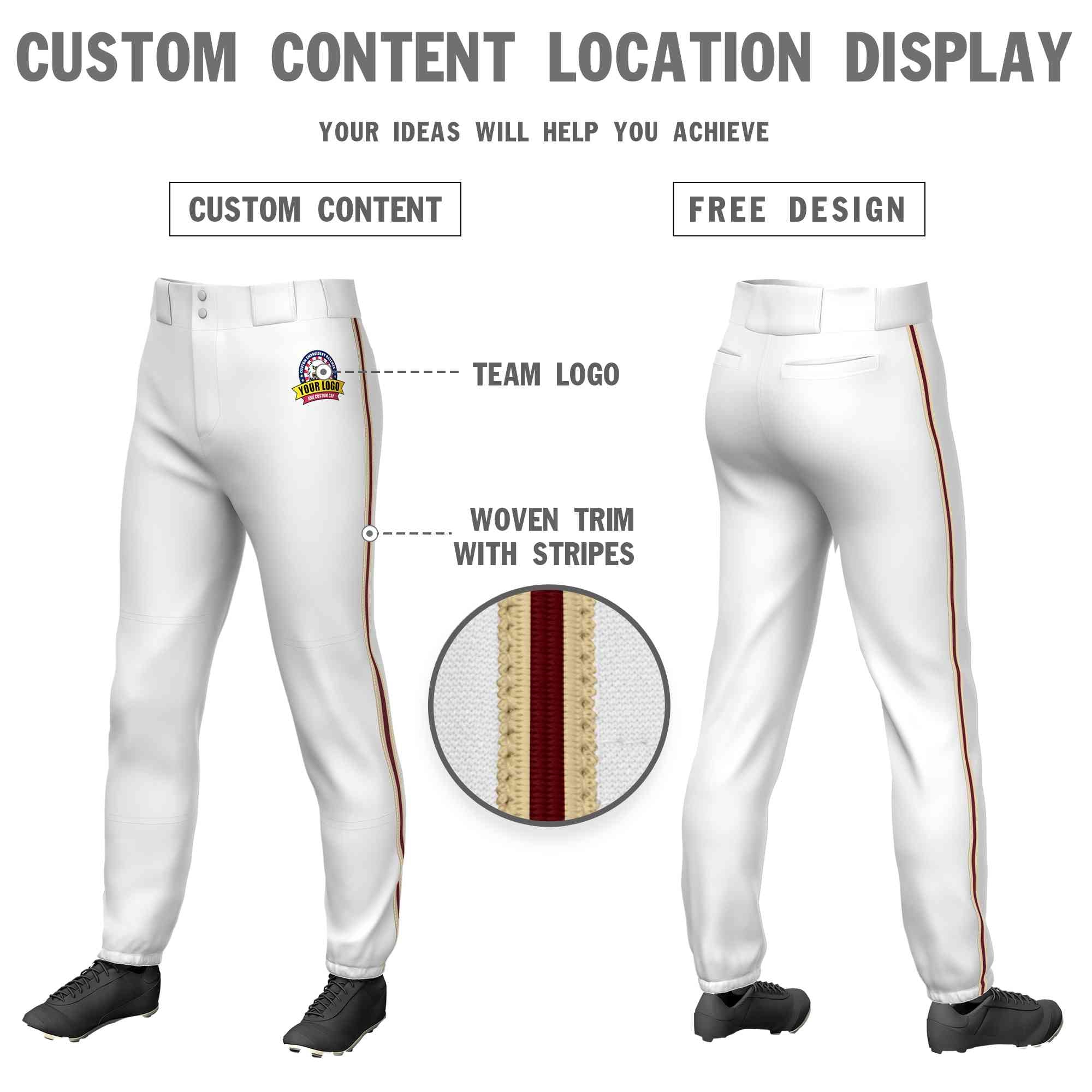 Custom White Khaki Crimson-Khaki Classic Fit Stretch Practice Pull-up Baseball Pants