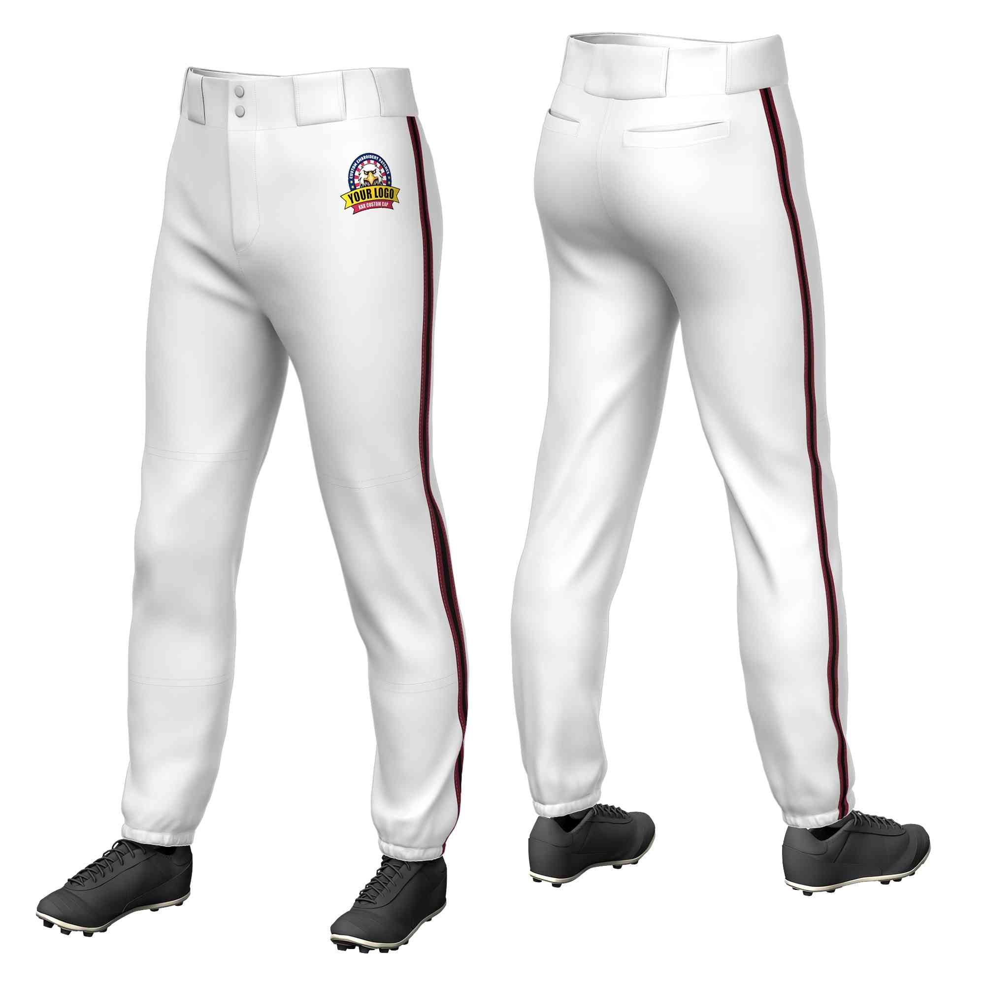 Custom White Crimson Black-Crimson Classic Fit Stretch Practice Pull-up Baseball Pants