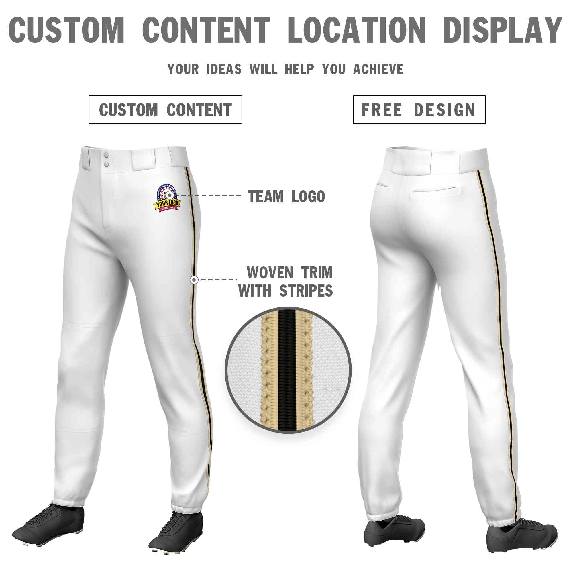 Custom White Khaki Black-Khaki Classic Fit Stretch Practice Pull-up Baseball Pants