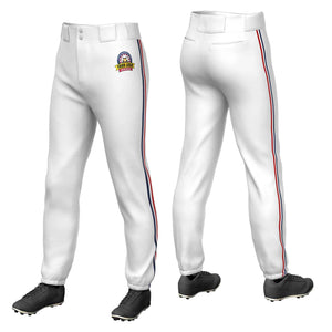 Custom White Navy White-Red Classic Fit Stretch Practice Pull-up Baseball Pants