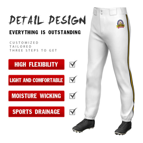 Custom White Black Gold-Black Classic Fit Stretch Practice Pull-up Baseball Pants