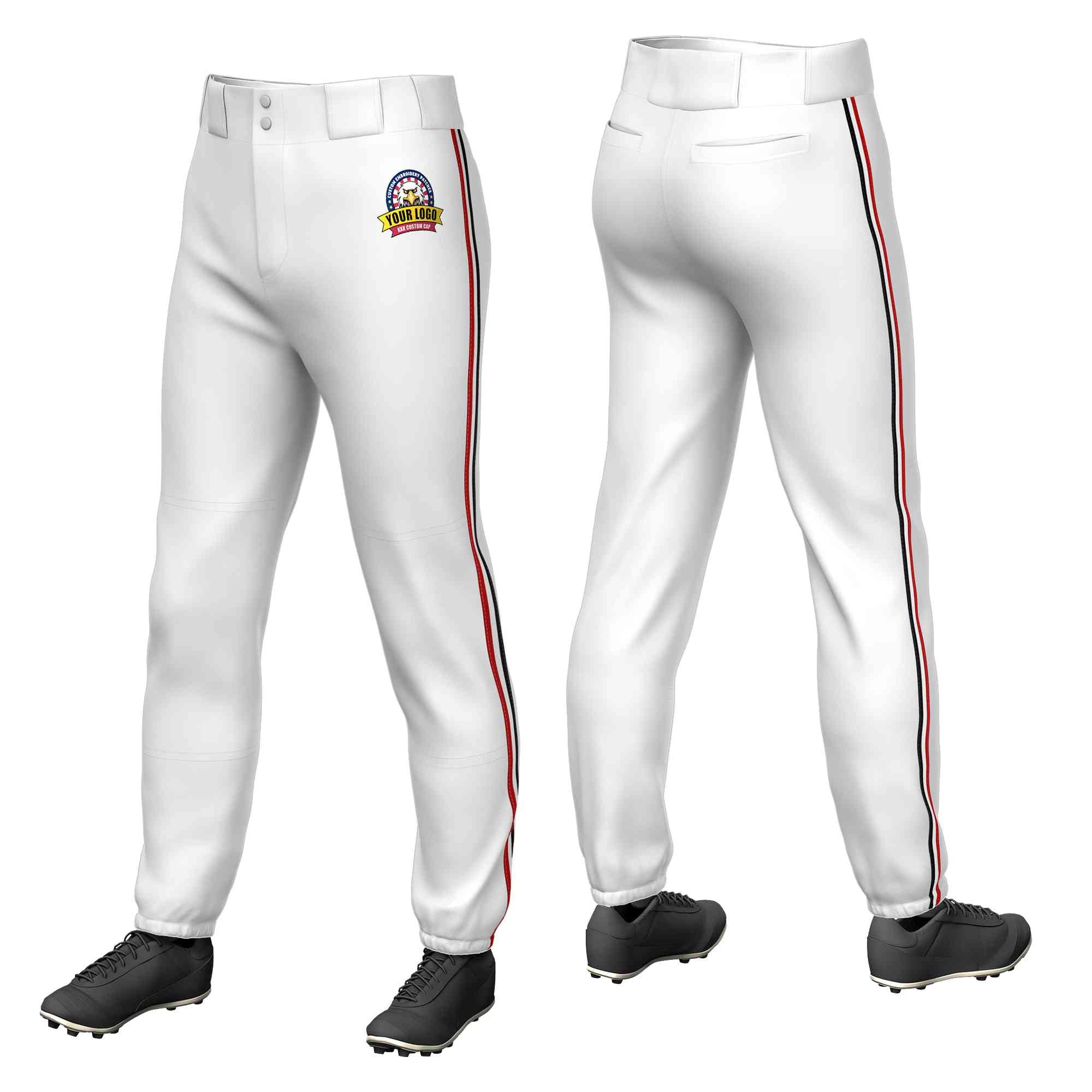 Pantalon de baseball pull-up extensible, coupe classique, personnalisé, blanc, rouge, blanc-noir