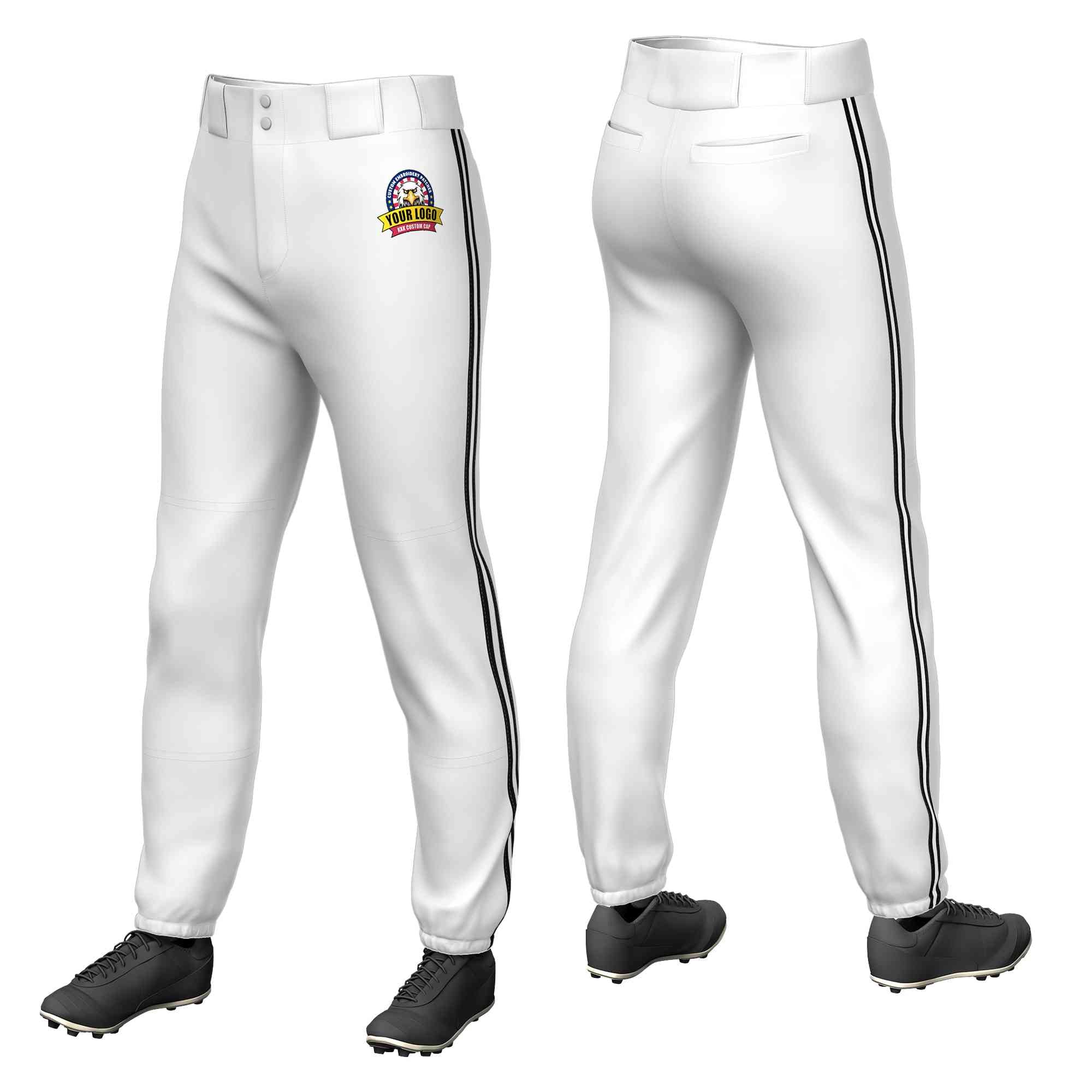 Custom White Black White-Black Classic Fit Stretch Practice Pull-up Baseball Pants