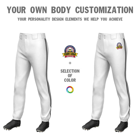 Custom White Black White-Black Classic Fit Stretch Practice Pull-up Baseball Pants