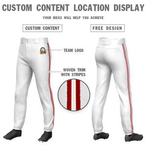 Pantalon de baseball à traction extensible, personnalisé, blanc, rouge, blanc-rouge, coupe classique