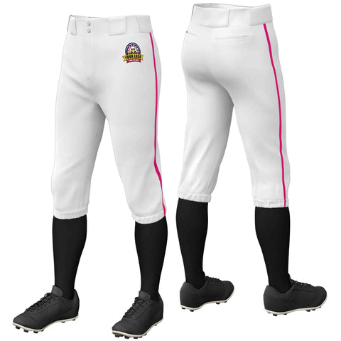 Custom White Pink Classic Fit Stretch Practice Knickers Baseball Pants