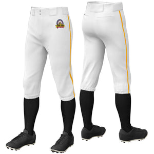 Custom White Yellow Classic Fit Stretch Practice Knickers Baseball Pants