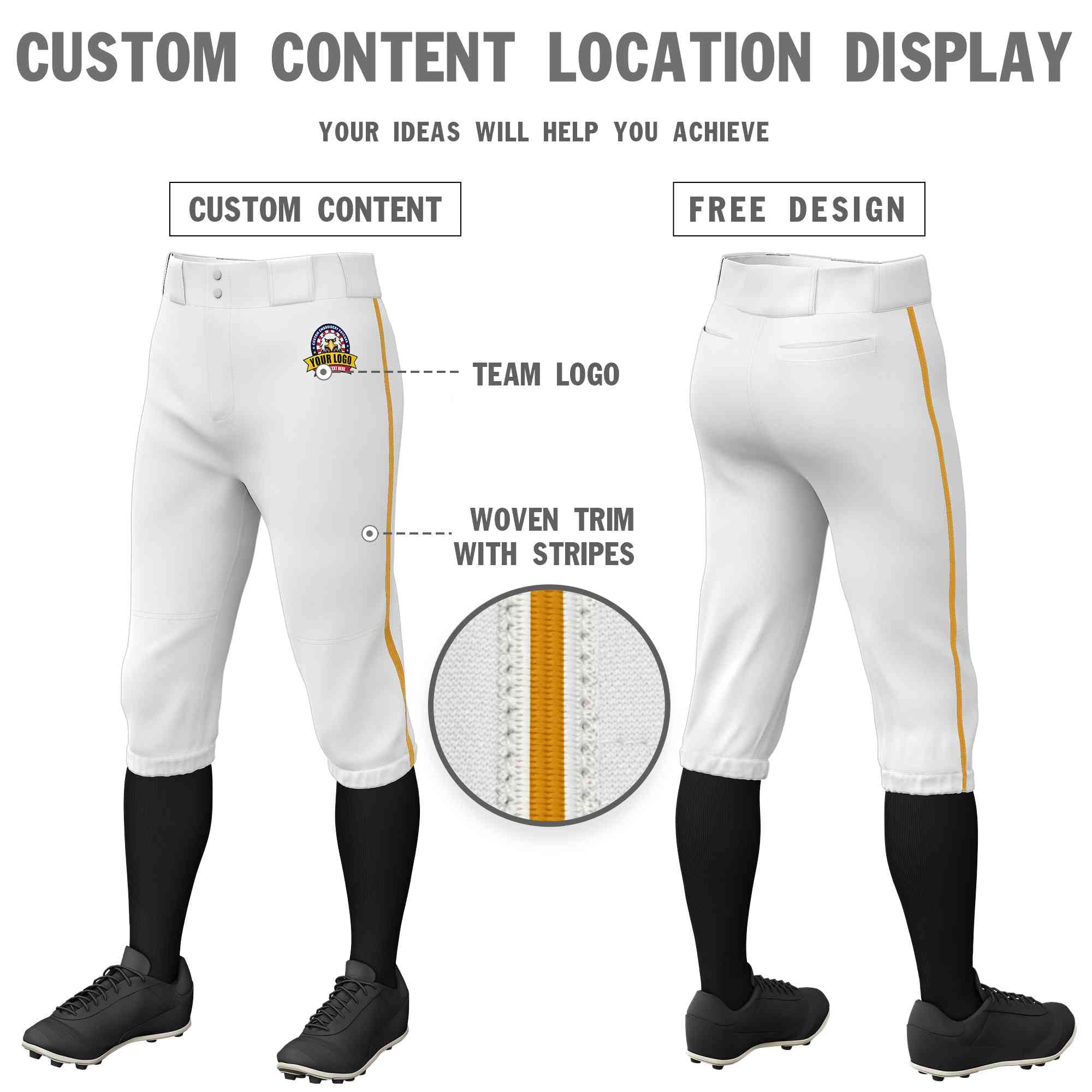 Pantalon de baseball personnalisé blanc vieil or, coupe classique, culotte d'entraînement extensible