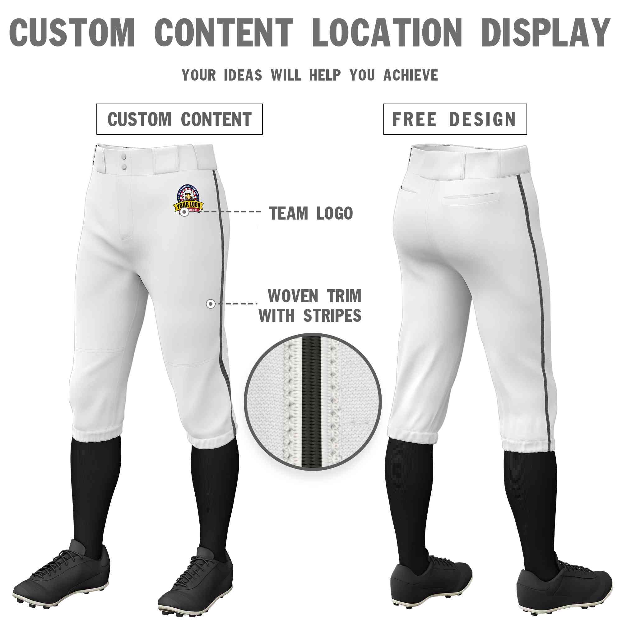 Pantalon de baseball personnalisé, blanc, gris foncé, coupe classique, culotte d'entraînement extensible