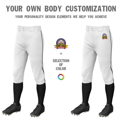 Custom White Dark Gray Classic Fit Stretch Practice Knickers Baseball Pants