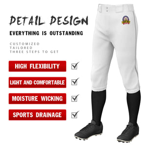 Custom White Gray Classic Fit Stretch Practice Knickers Baseball Pants