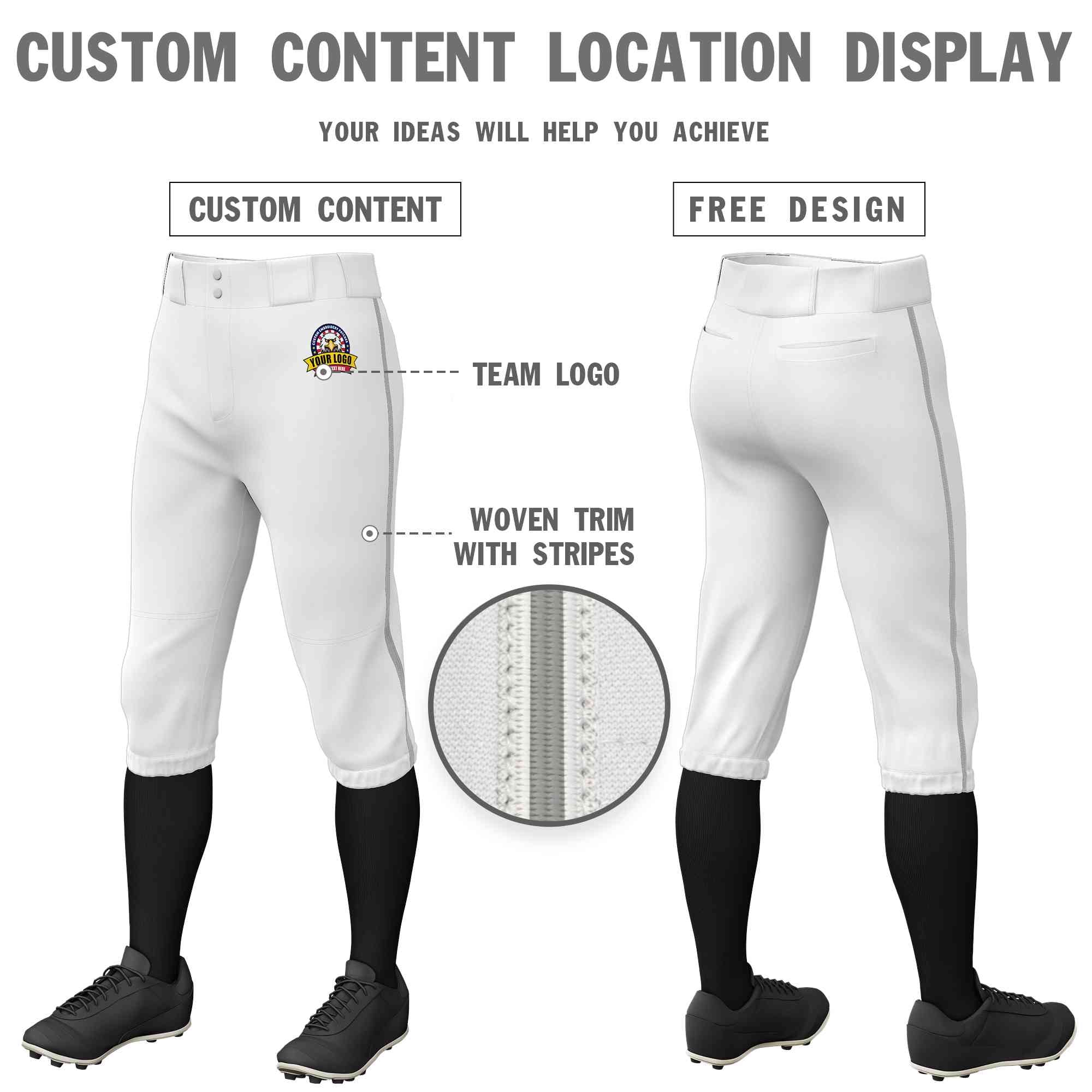 Pantalon de baseball personnalisé, blanc, gris, coupe classique, culotte d'entraînement extensible