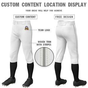 Custom White Gray Classic Fit Stretch Practice Knickers Baseball Pants