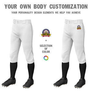 Custom White Gray Classic Fit Stretch Practice Knickers Baseball Pants