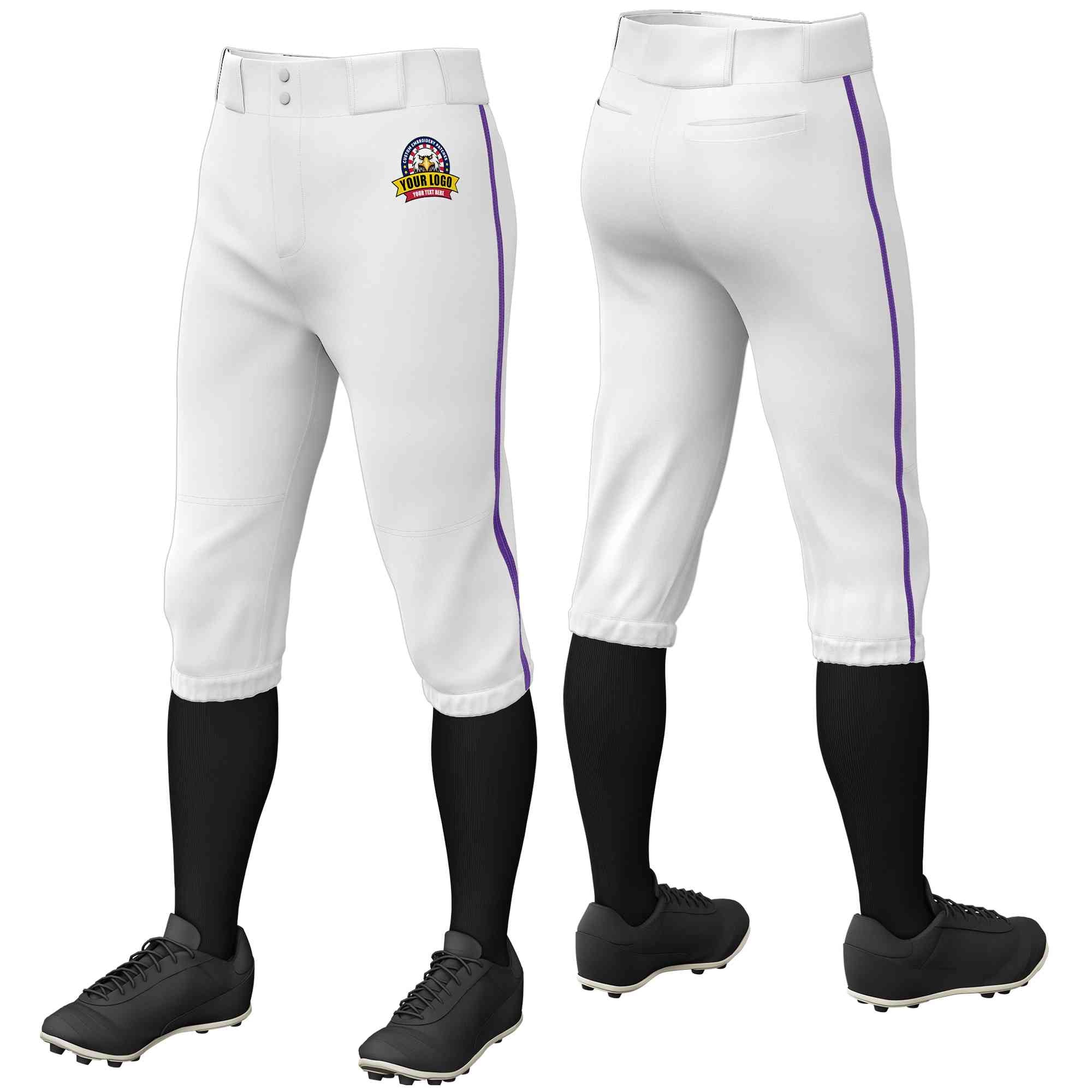 Pantalon de baseball personnalisé, blanc, violet, coupe classique, culotte d'entraînement extensible